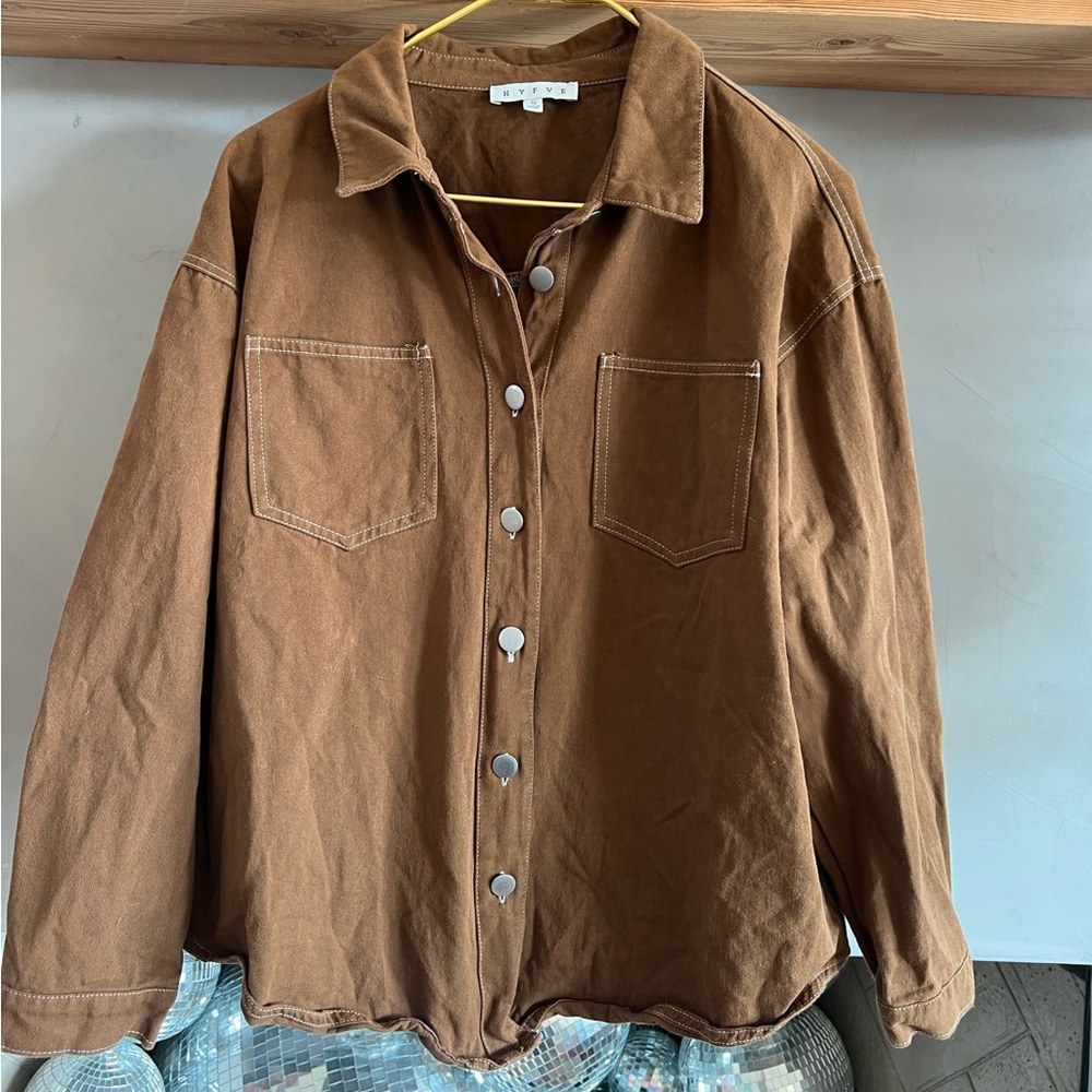 Hyfyve Brown Oversized Button Down Top - Size Small